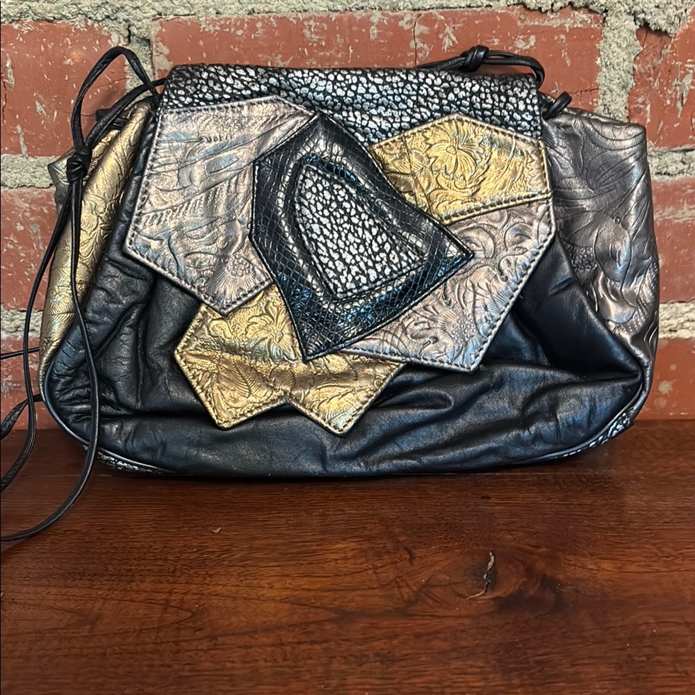Vintage 80s Patchwork Leather Shoulder Bag